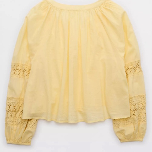 Aerie 100% Cotton Butter Yellow Crochet Button Down Shirt Size M - Picture 2 of 4